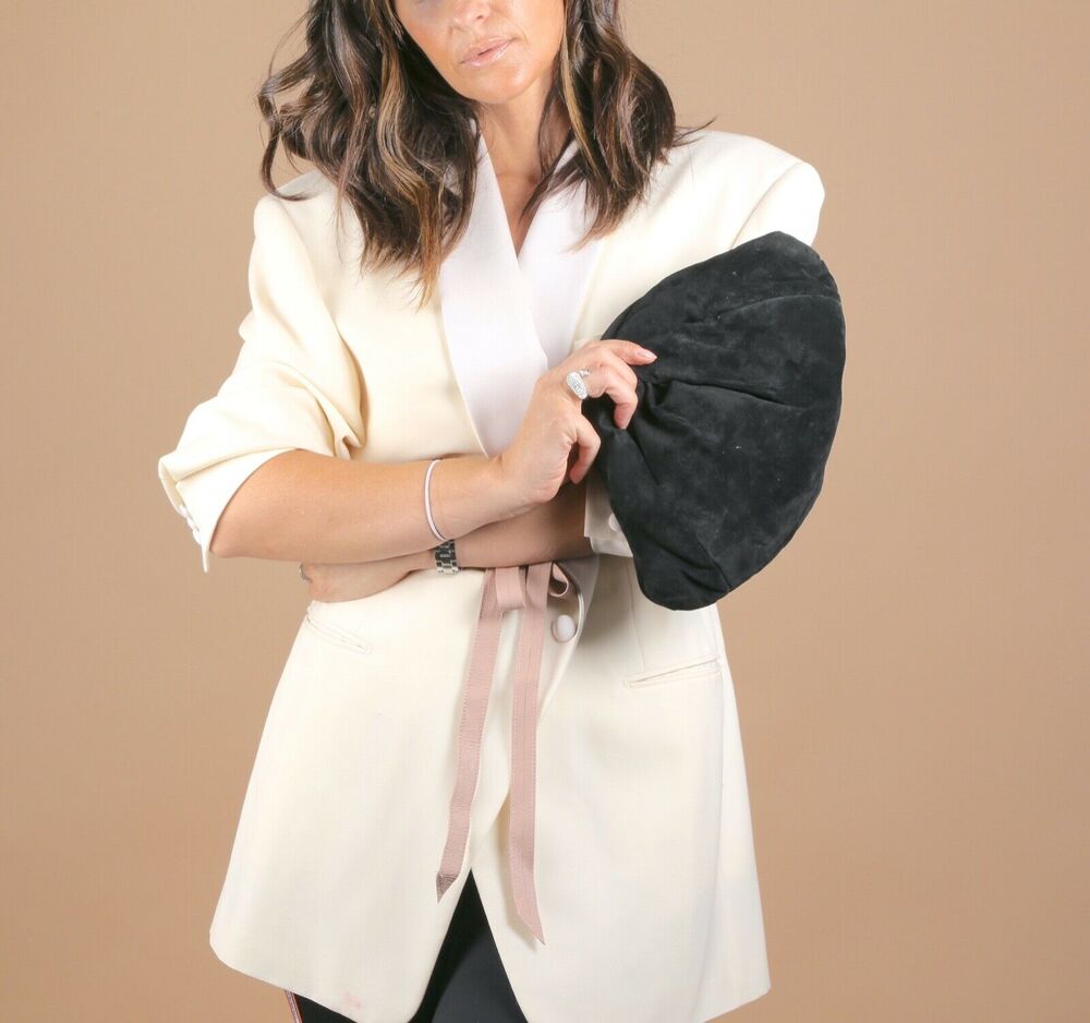 Vintage Black Suede Leather Clutch Shoulder Purse Bag Retro Classic Womens